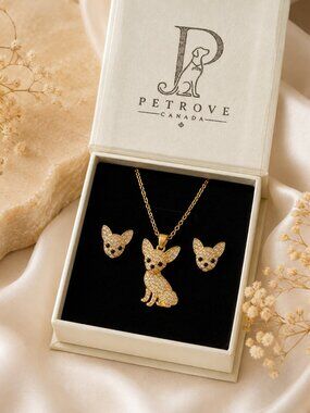 Chihuahua Necklace & Earring Set | Crystal Pavé Dog Memorial Jewelry | Pet Rove